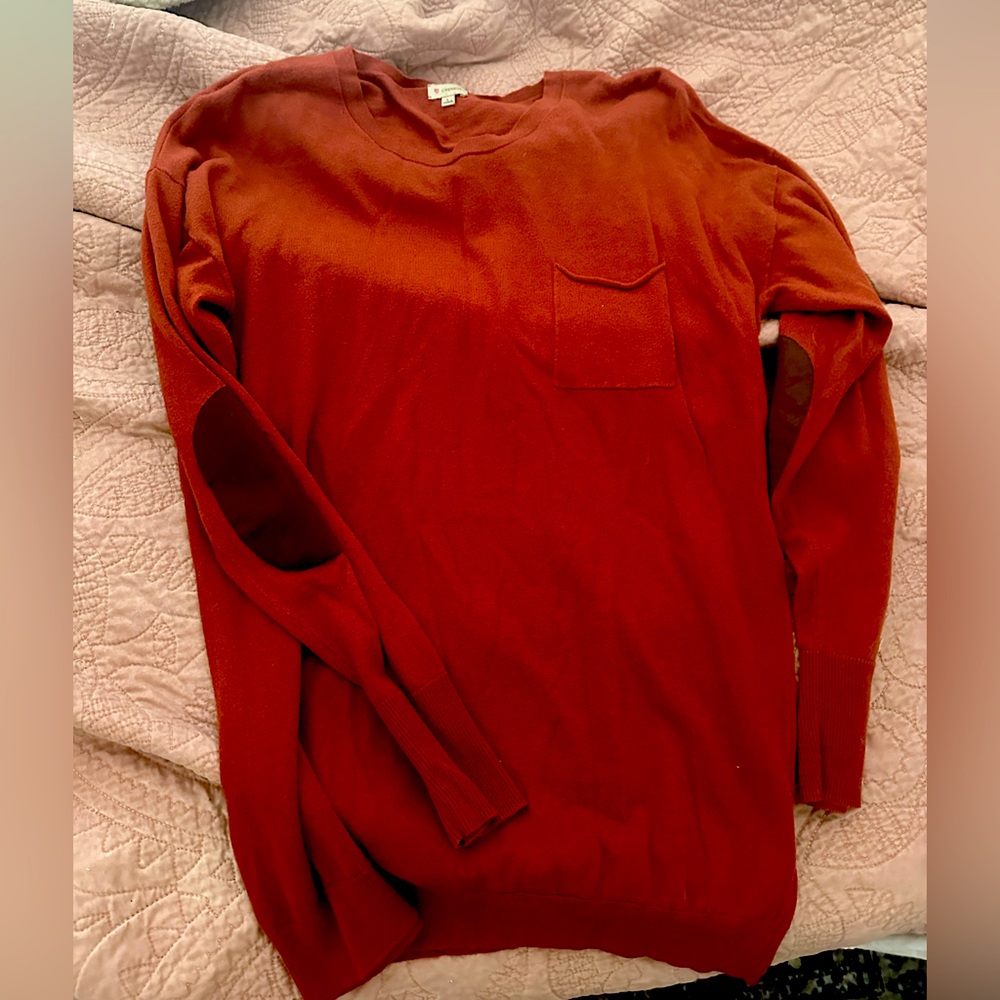 Orange Cremiuex Sweater with suede elbows